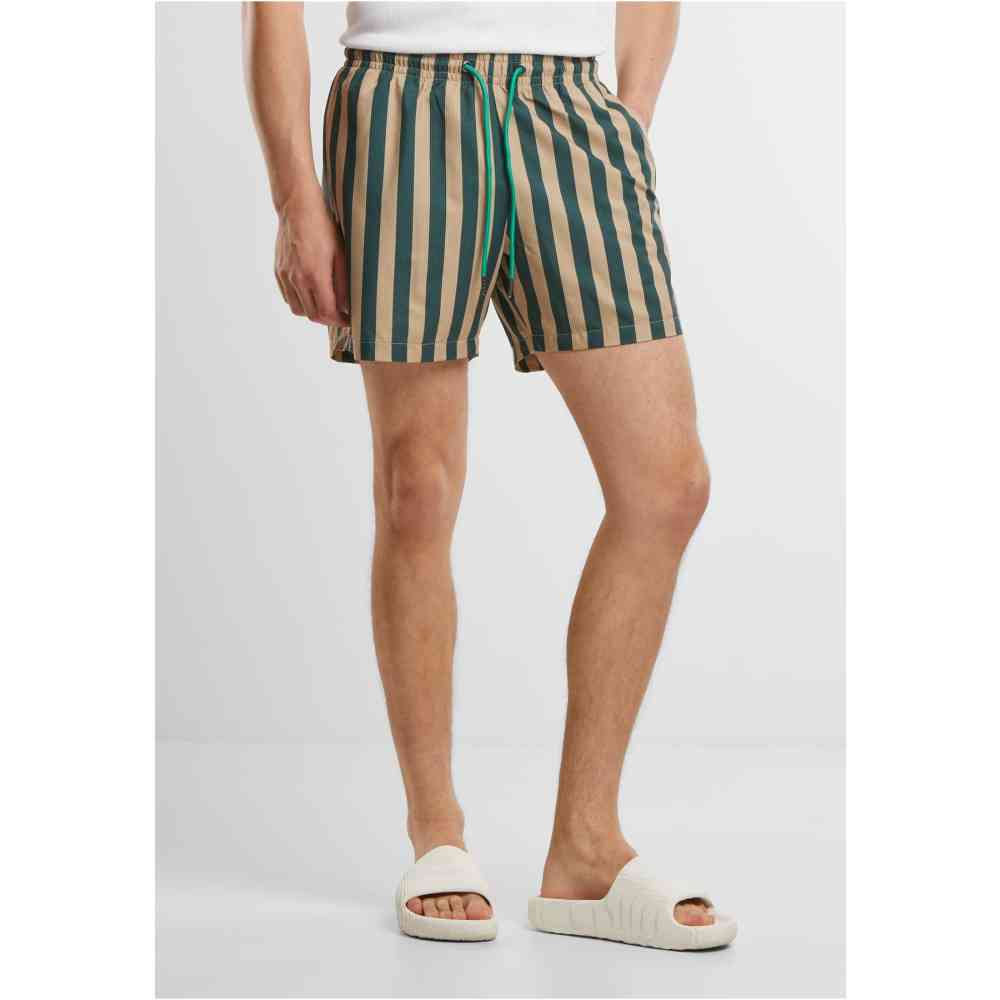 Urban Classics - Striped Seersucker Swim shorts - Green/Beige